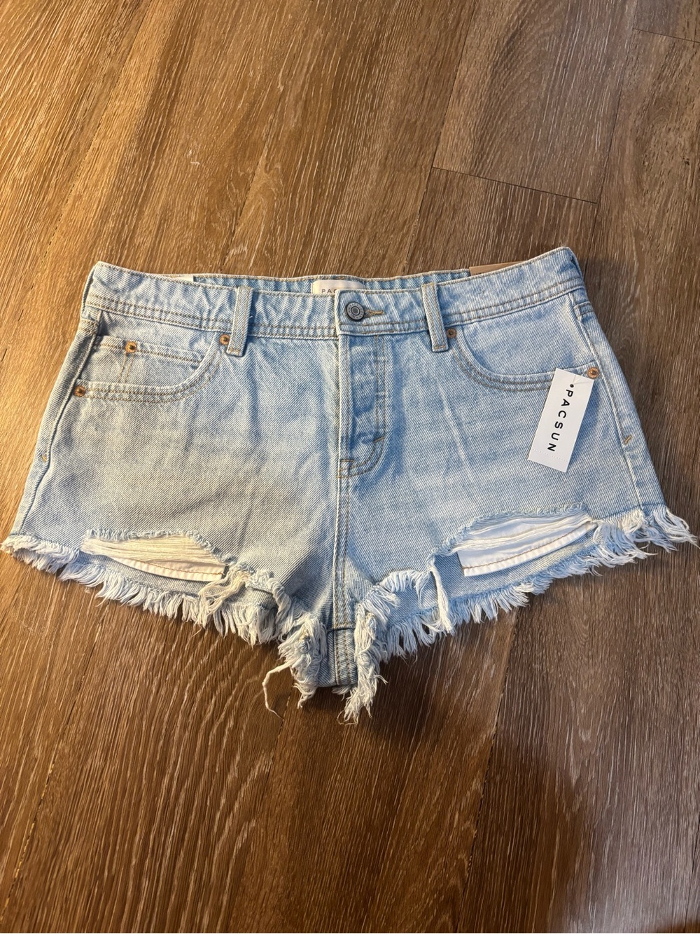 PacSun Light Wash Frayed Hem Distressed Denim Shorts